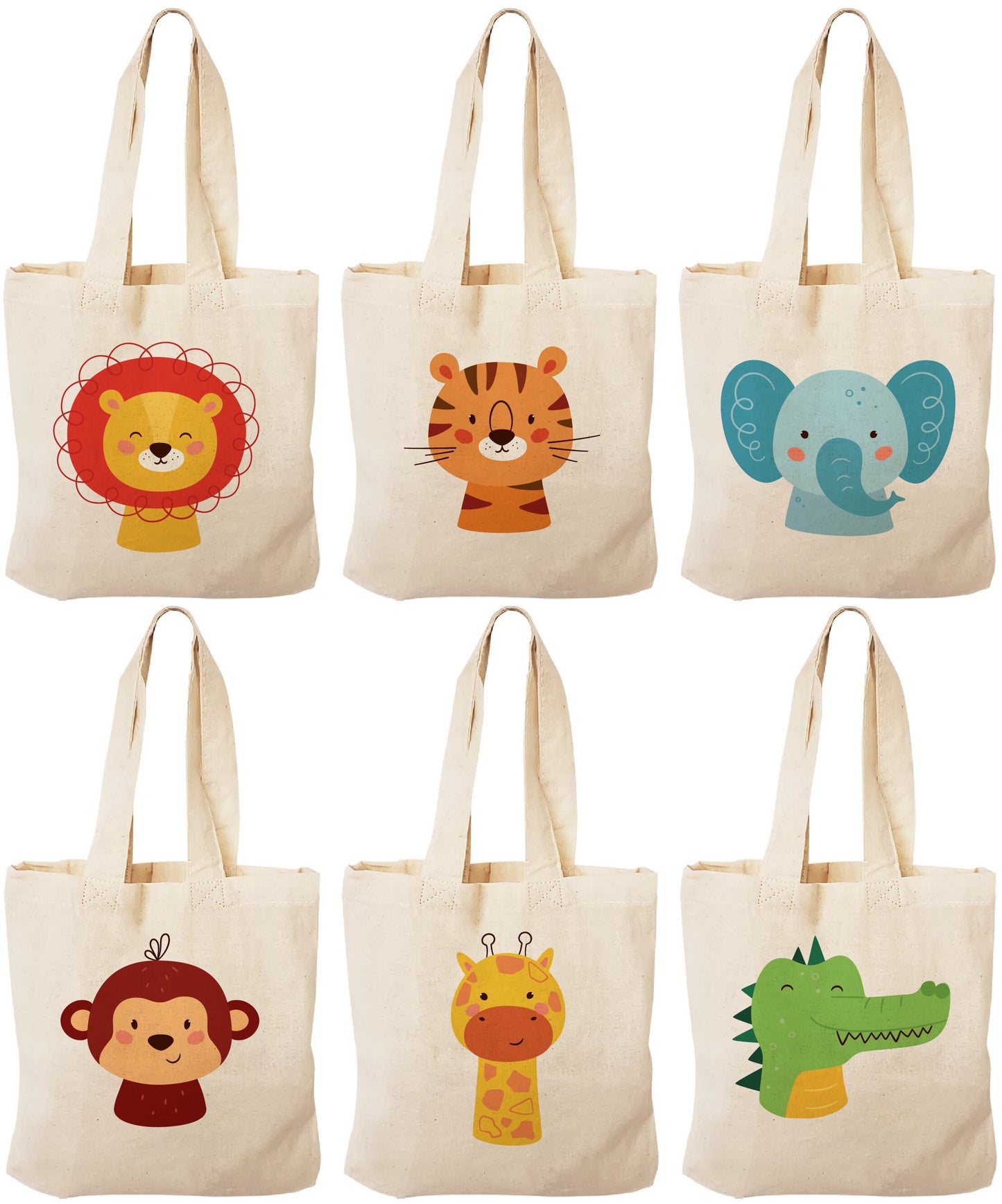 6 Animal Print Cotton Party Favor Bags, Zoo Theme