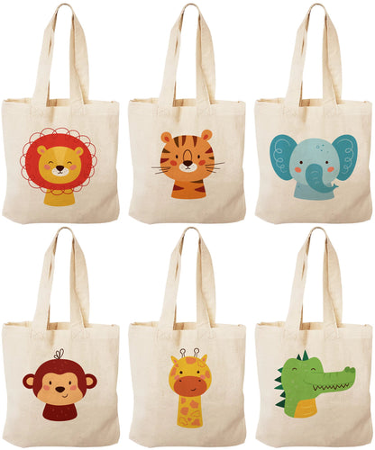 6 Animal Print Cotton Party Favor Bags, Zoo Theme