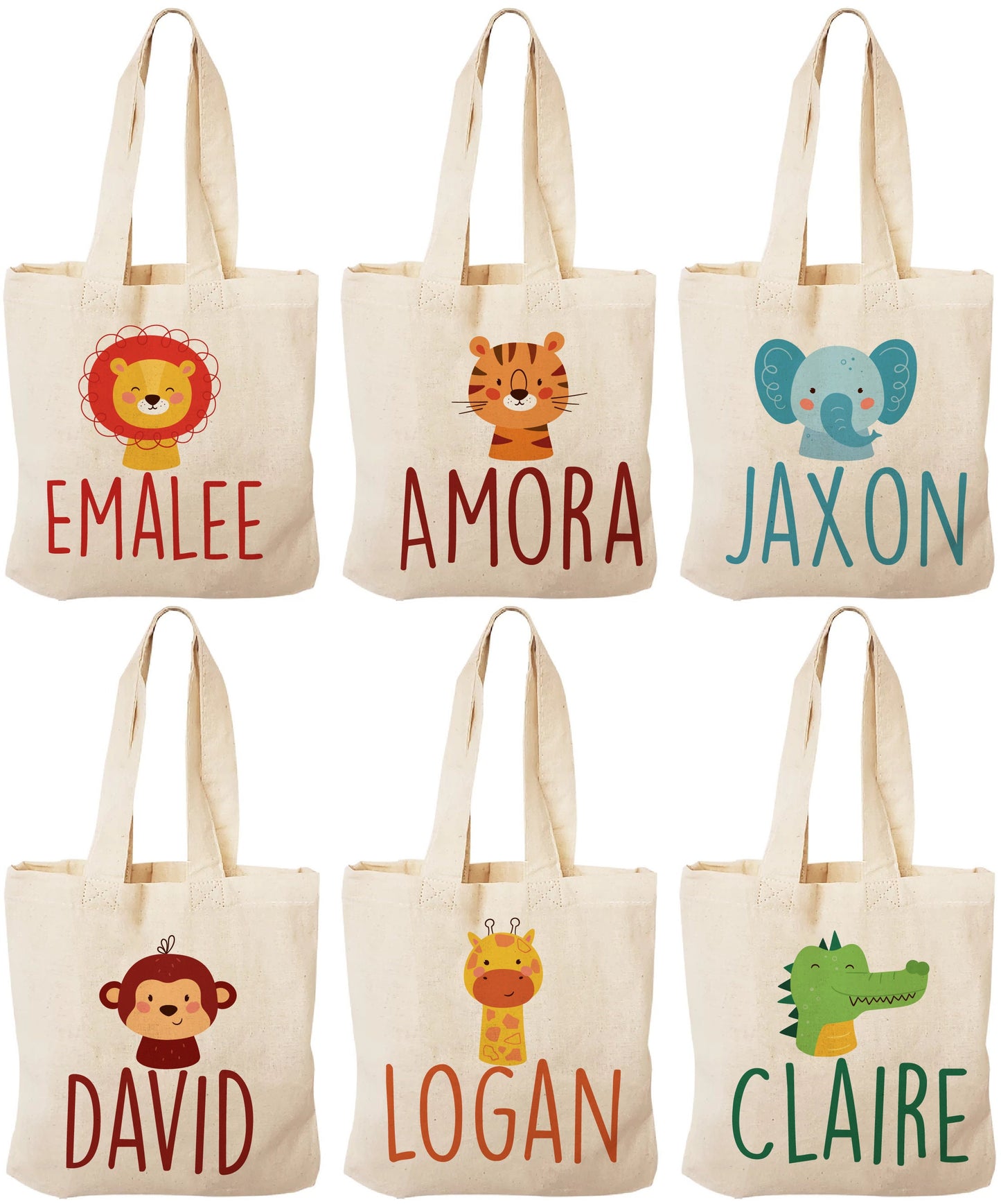 Personalized Zoo Animal Party Favor Bags - Safari Birthday Goodie Bags - Set of 6