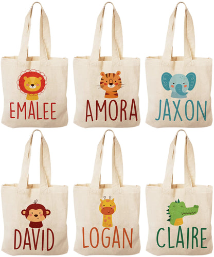 Personalized Zoo Animal Party Favor Bags - Safari Birthday Goodie Bags - Set of 6