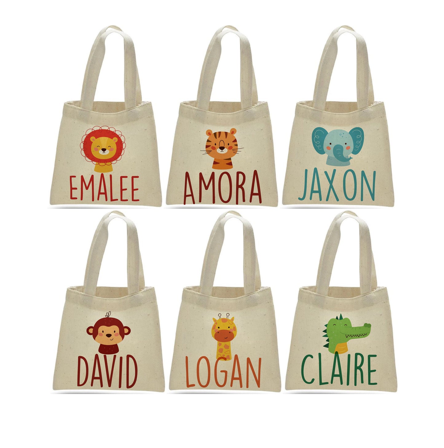 Personalized Zoo Animal Party Favor Bags - Safari Birthday Goodie Bags - Set of 6