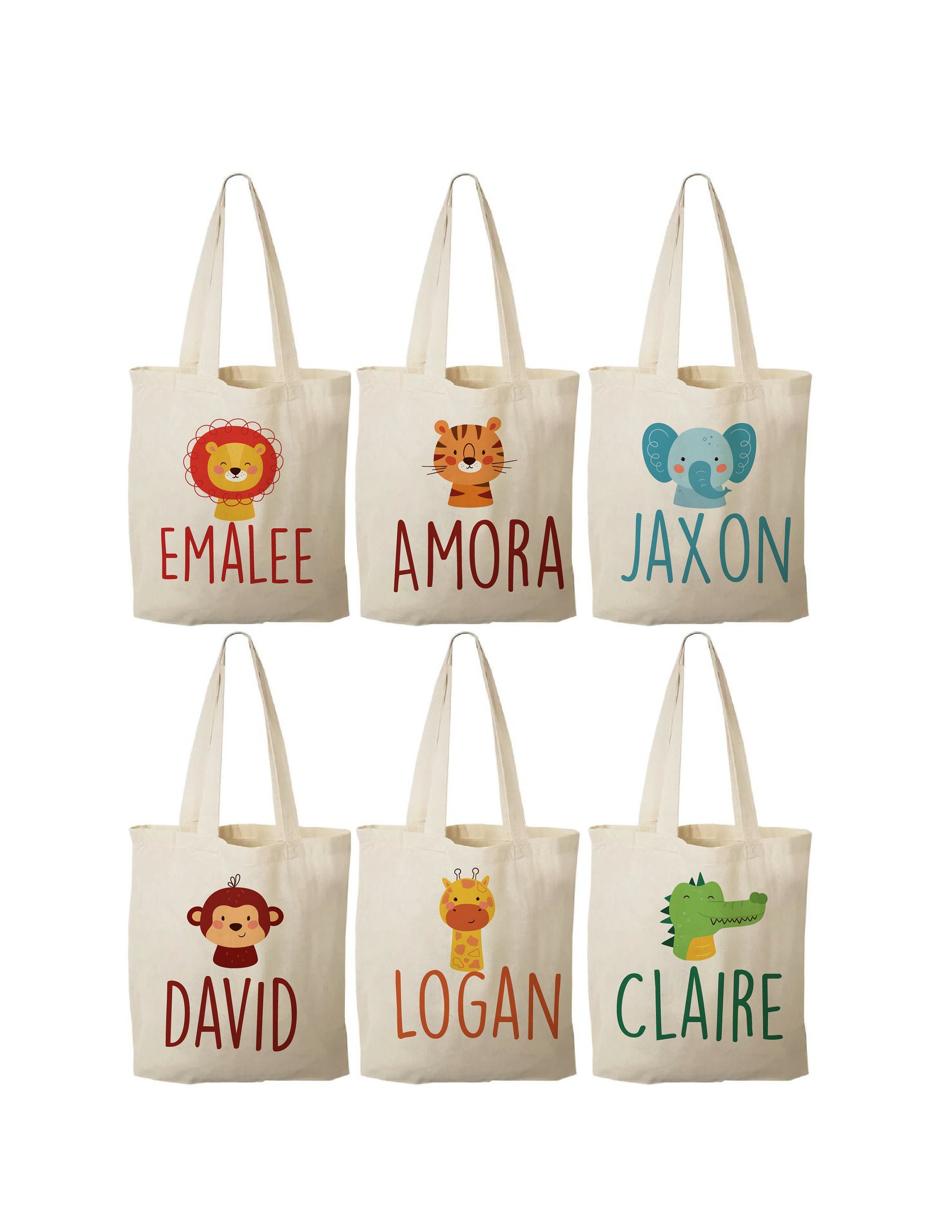 Personalized Zoo Animal Party Favor Bags - Safari Birthday Goodie Bags - Set of 6