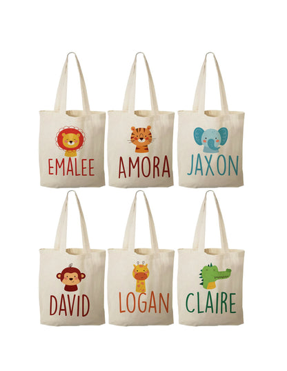 Personalized Zoo Animal Party Favor Bags - Safari Birthday Goodie Bags - Set of 6