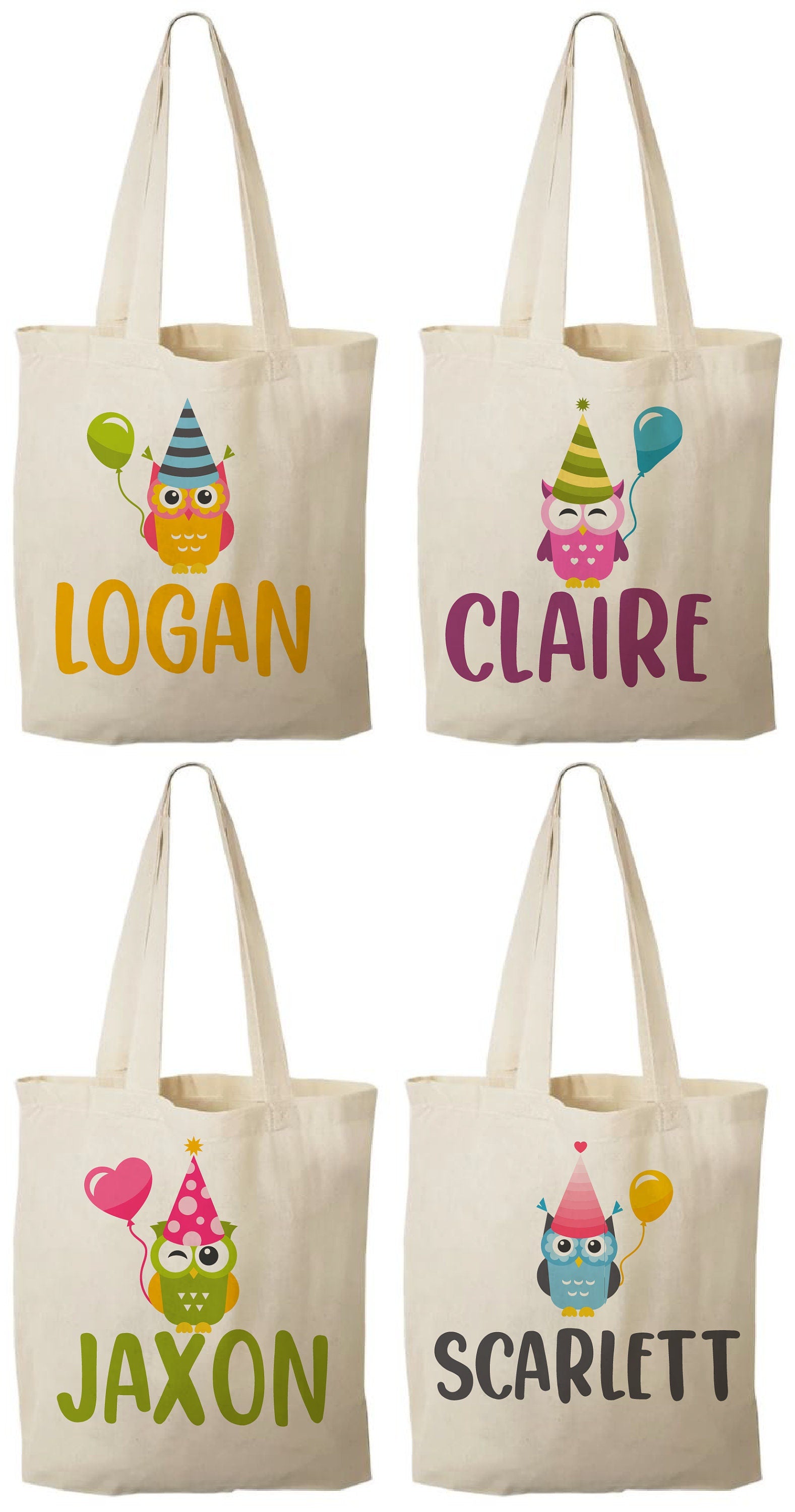 Personalized Owl Party Favor Bags - Set of Four Bags