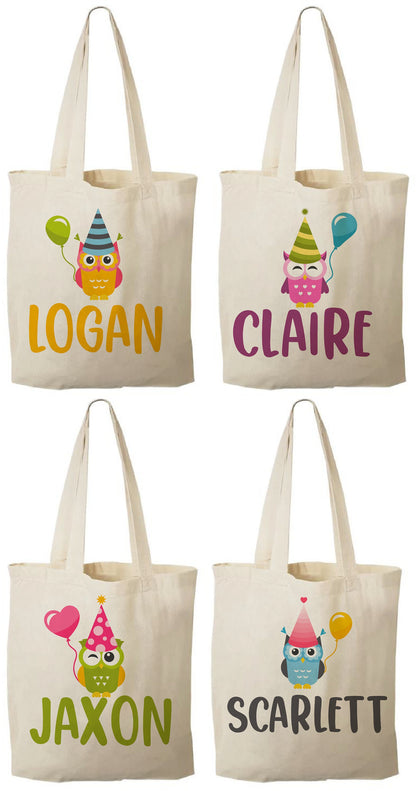Personalized Owl Party Favor Bags - Set of Four Bags