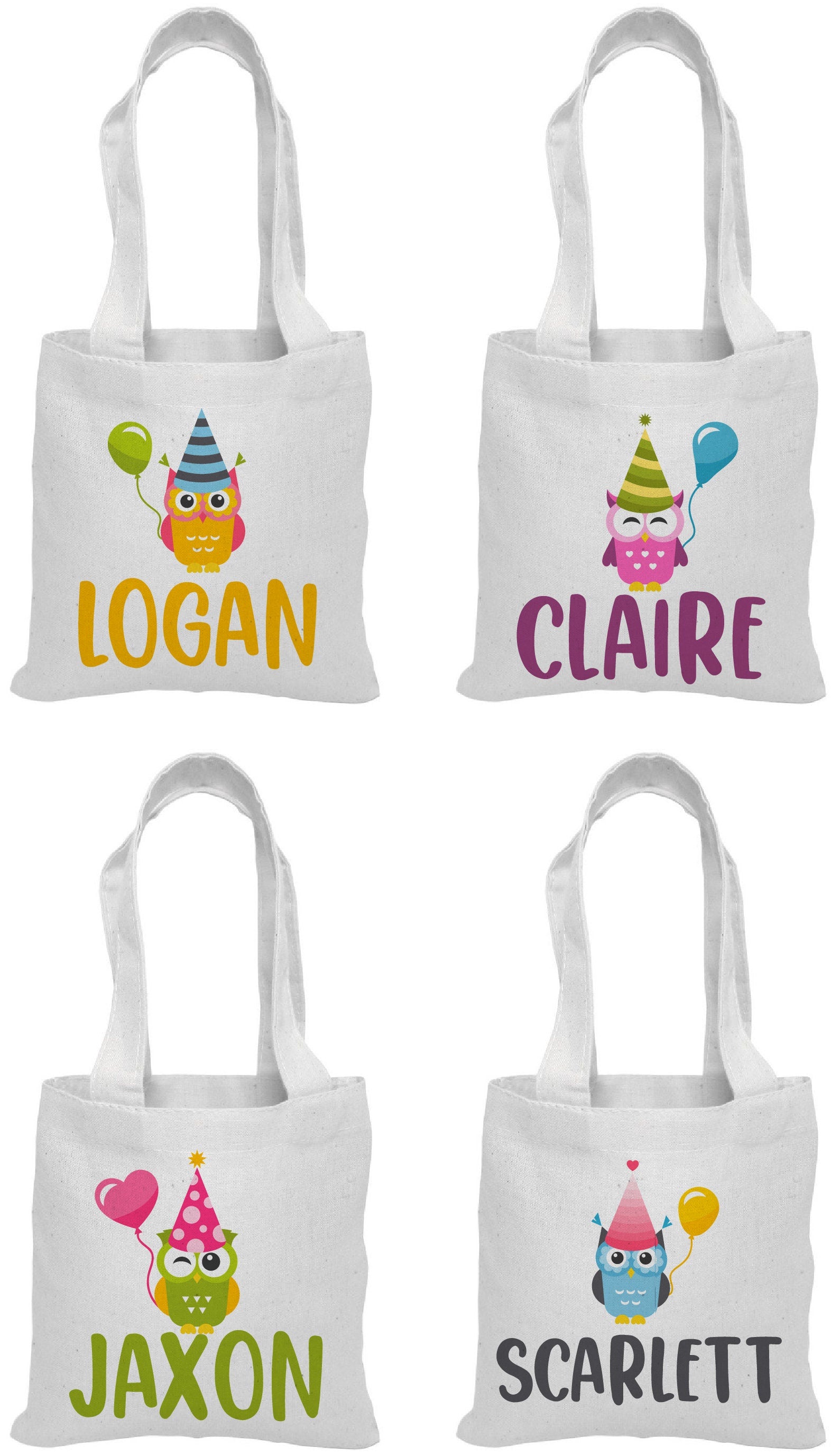 Personalized Owl Party Favor Bags - Set of Four Bags