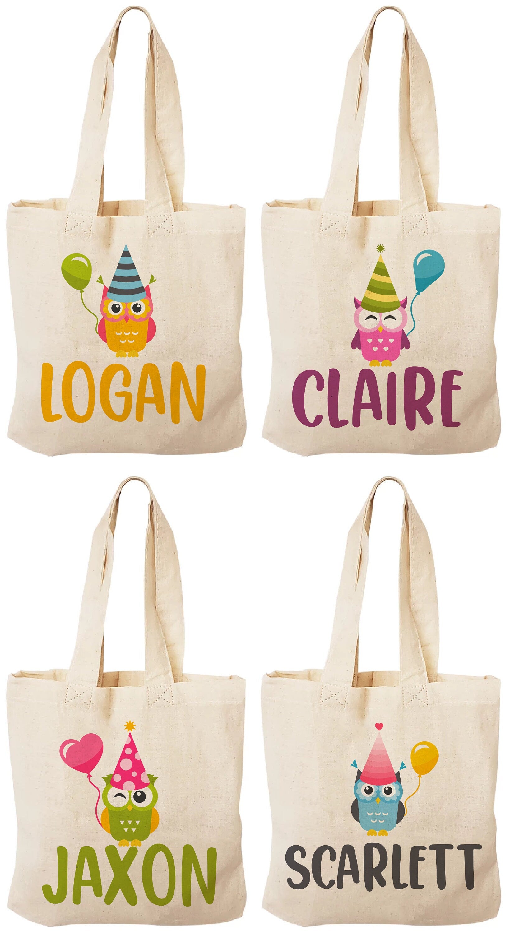 Personalized Owl Party Favor Bags - Set of Four Bags