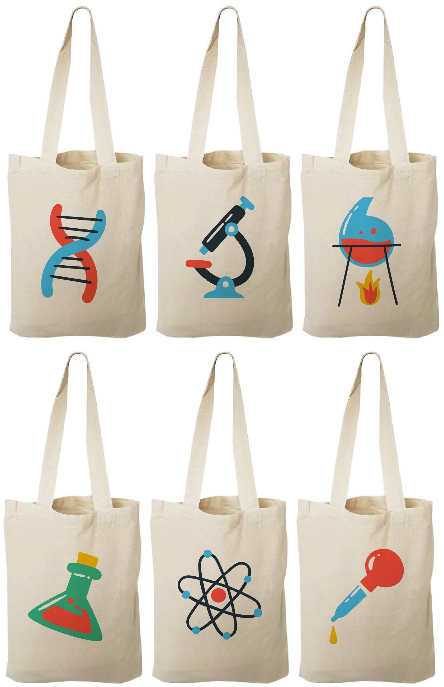 Science Party Favor Bags, Cotton Treat Bags, Set of 6