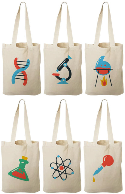 Science Party Favor Bags, Cotton Treat Bags, Set of 6