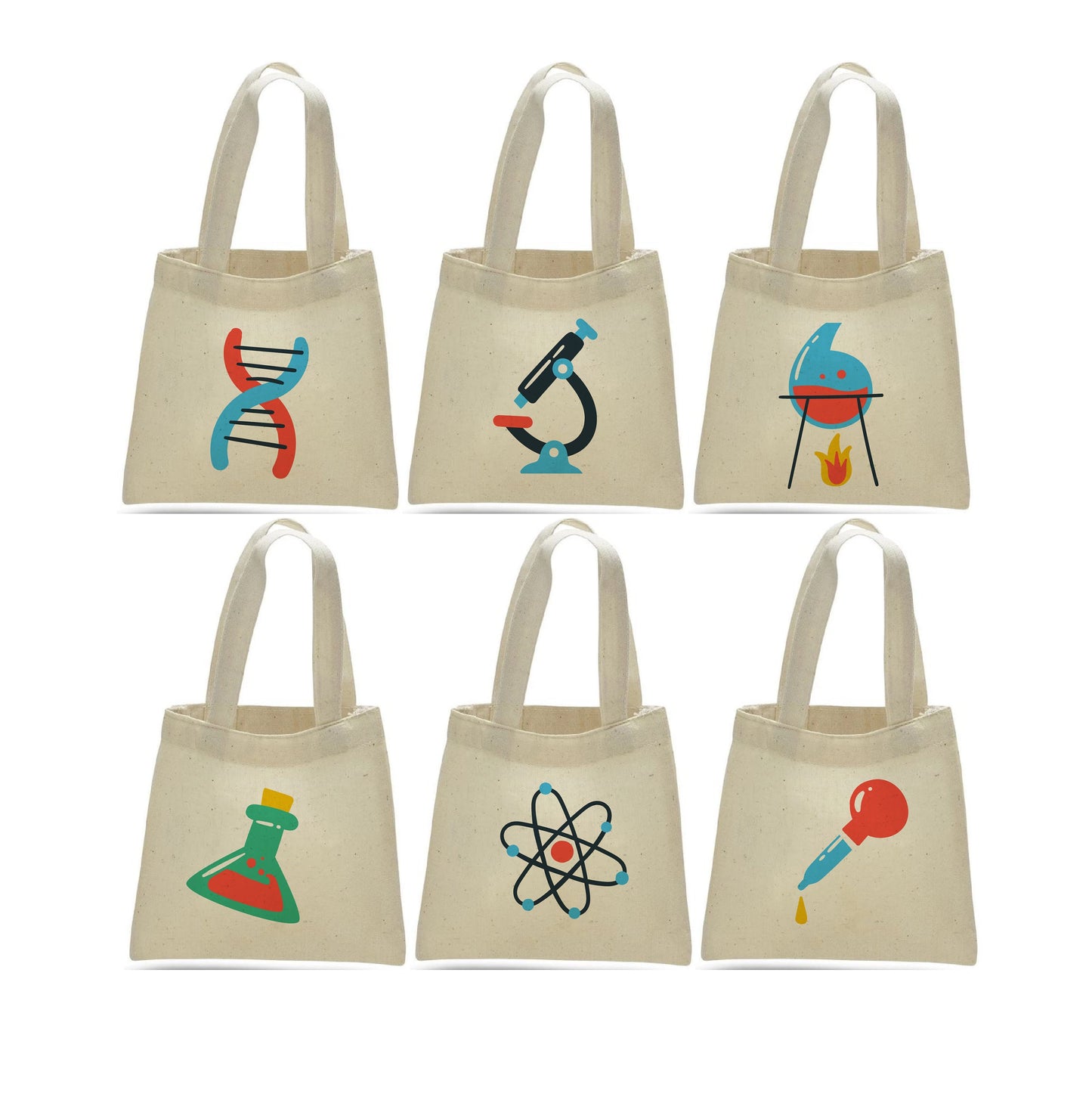 Science Party Favor Bags, Cotton Treat Bags, Set of 6