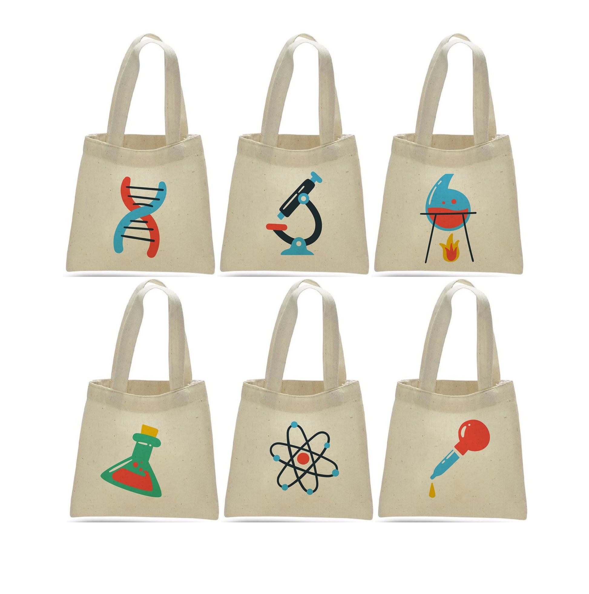 Science Party Favor Bags, Cotton Treat Bags, Set of 6