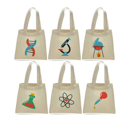 Science Party Favor Bags, Cotton Treat Bags, Set of 6