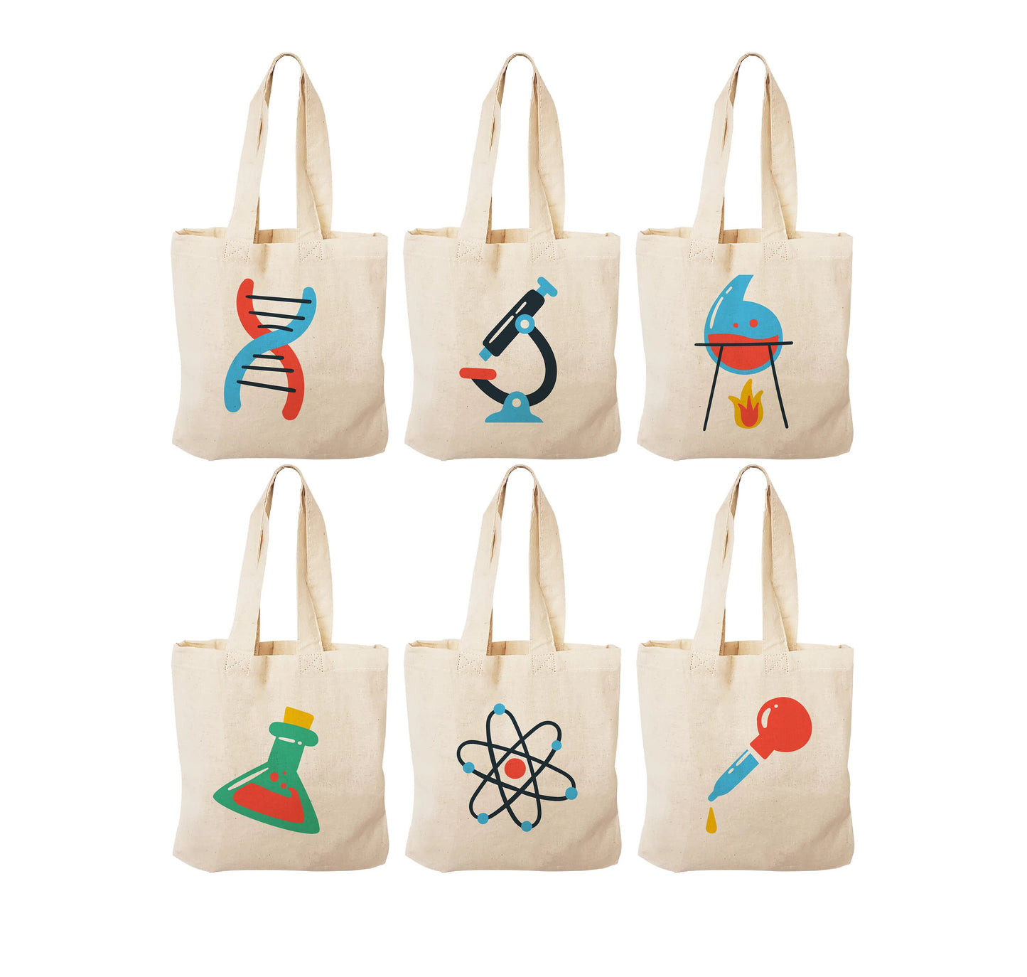 Science Party Favor Bags, Cotton Treat Bags, Set of 6