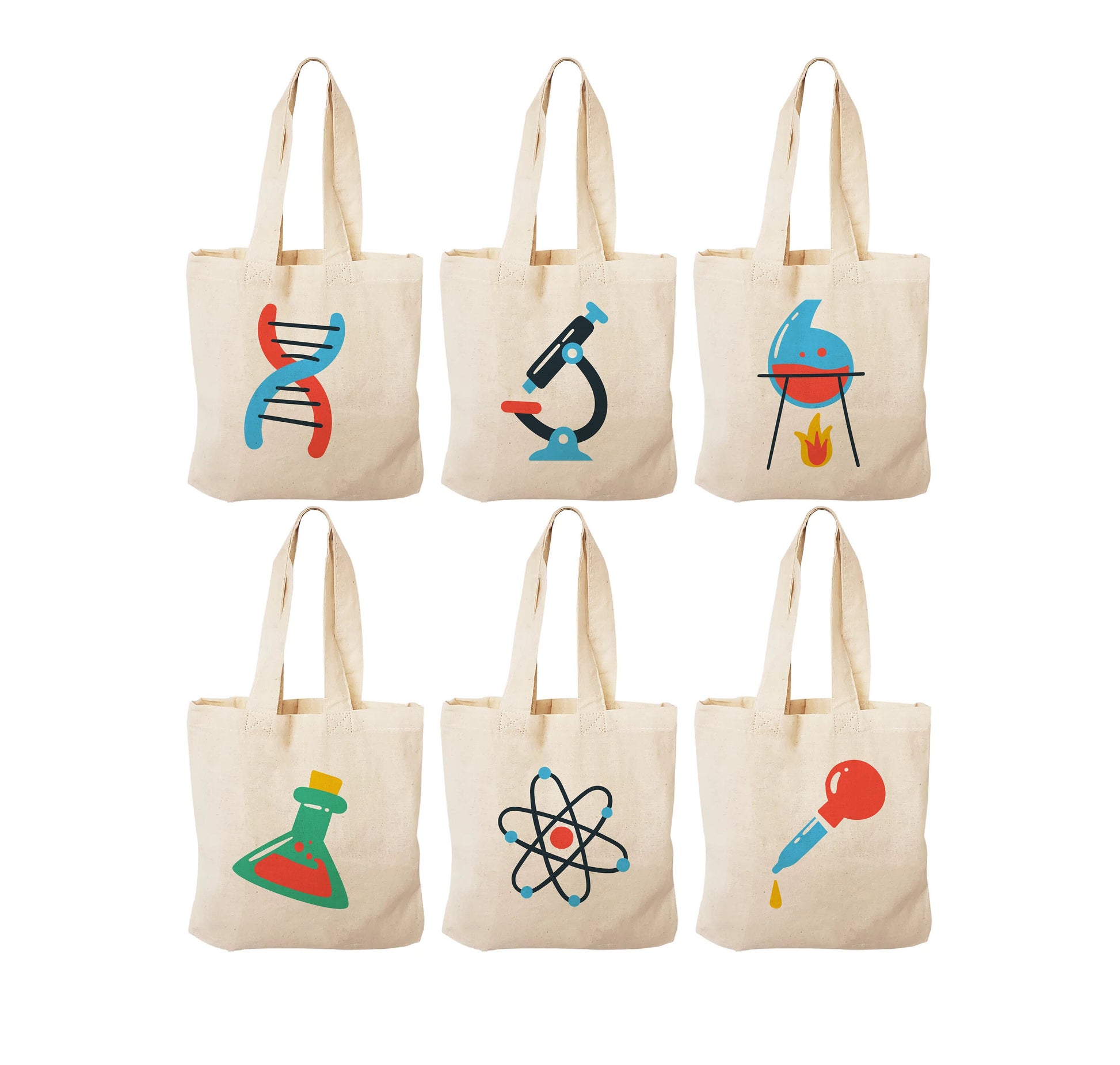 Science Party Favor Bags, Cotton Treat Bags, Set of 6