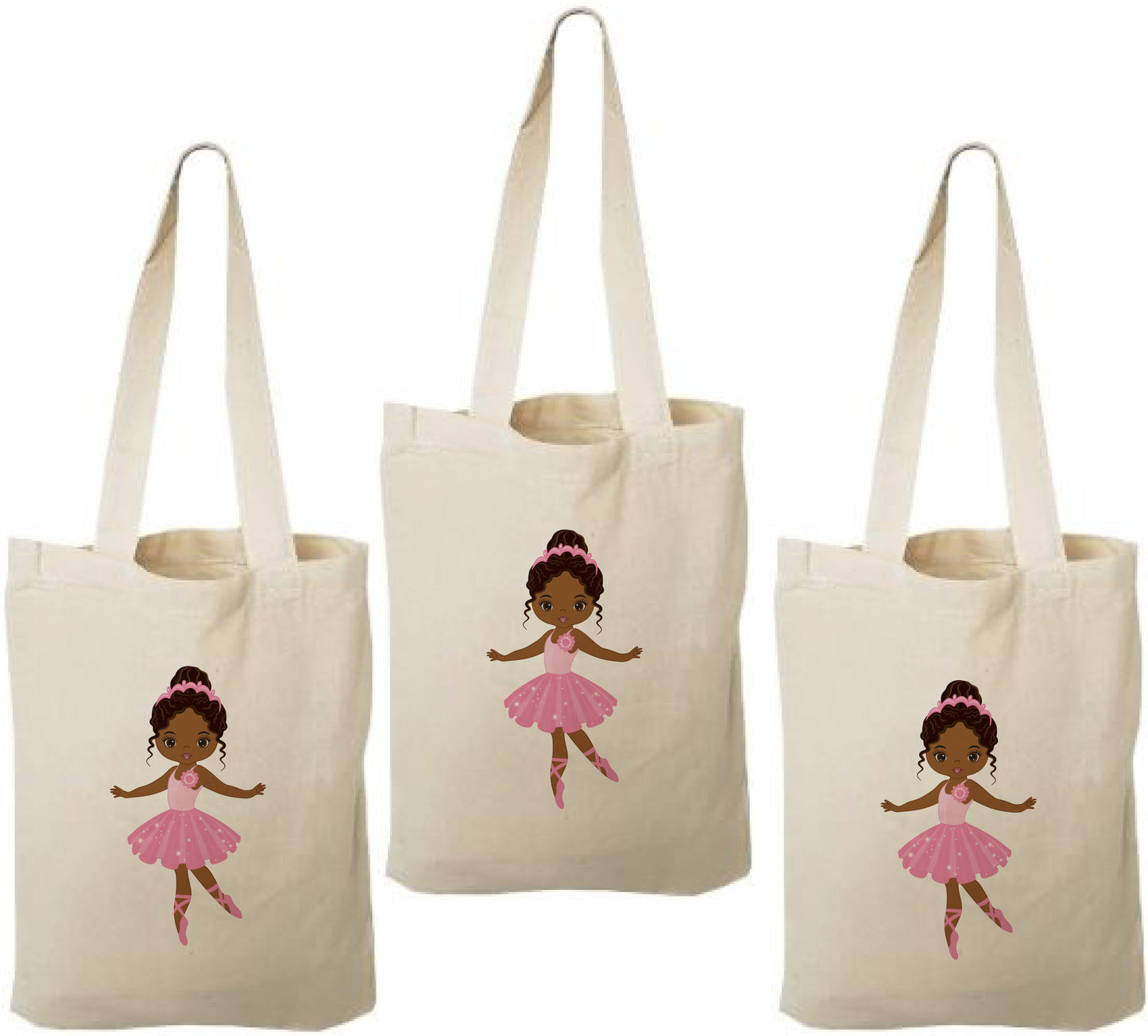 Ballerina Party Favor Bags – Pink Ballet Gift Bags for Girls Birthday, Dance Party Favors, Reusable Canvas Tote, Set of Three Bags