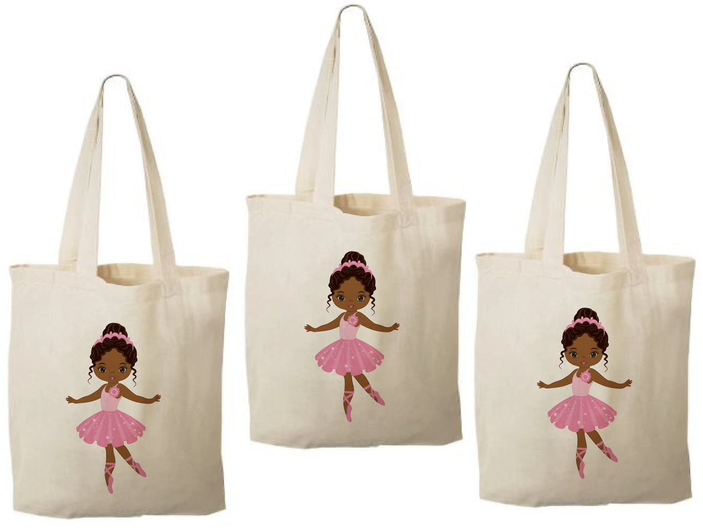 Ballerina Party Favor Bags – Pink Ballet Gift Bags for Girls Birthday, Dance Party Favors, Reusable Canvas Tote, Set of Three Bags