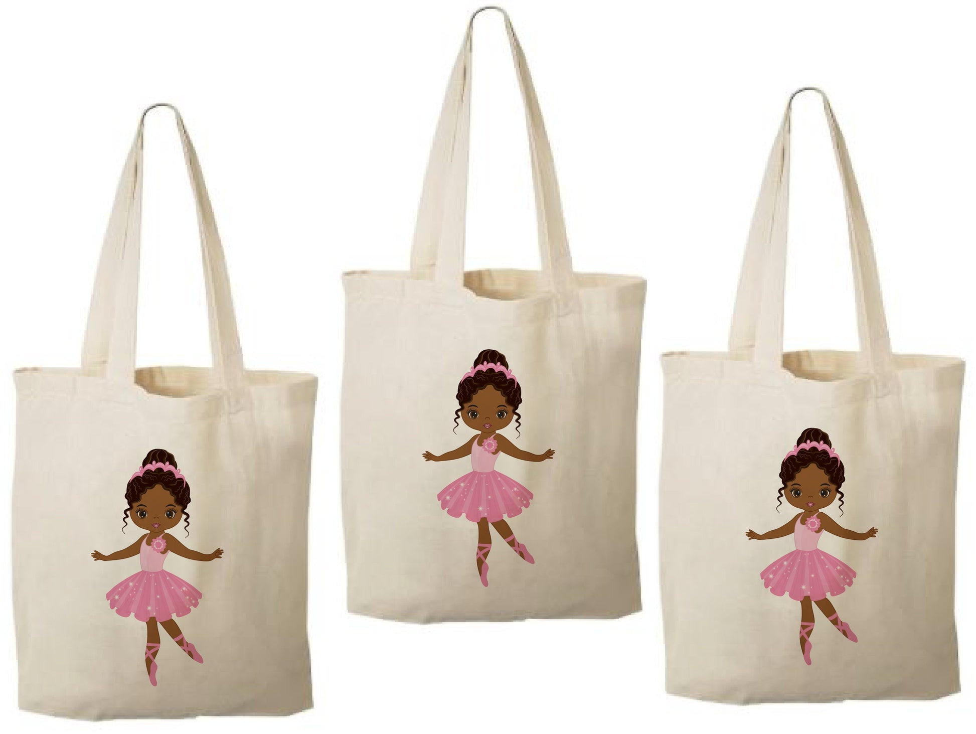 Ballerina Party Favor Bags – Pink Ballet Gift Bags for Girls Birthday, Dance Party Favors, Reusable Canvas Tote, Set of Three Bags
