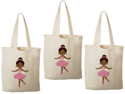 Ballerina Party Favor Bags – Pink Ballet Gift Bags for Girls Birthday, Dance Party Favors, Reusable Canvas Tote, Set of Three Bags