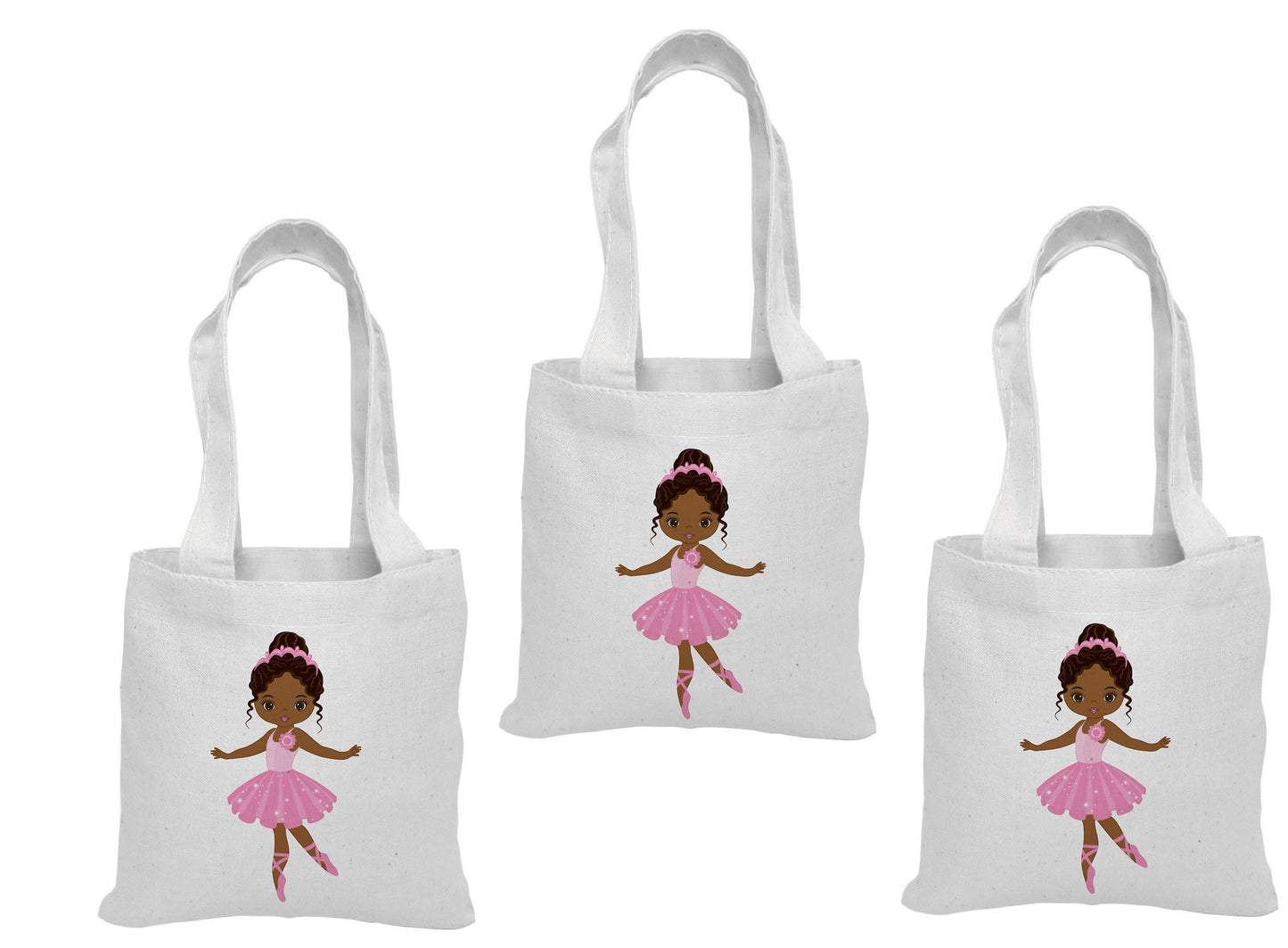 Ballerina Party Favor Bags – Pink Ballet Gift Bags for Girls Birthday, Dance Party Favors, Reusable Canvas Tote, Set of Three Bags