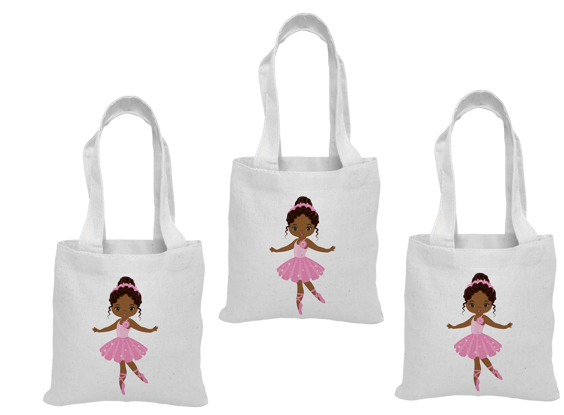 Ballerina Party Favor Bags – Pink Ballet Gift Bags for Girls Birthday, Dance Party Favors, Reusable Canvas Tote, Set of Three Bags