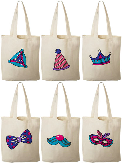 Purim Party Favor Bags, Assorted Cotton Goodie Bags, Set of 6