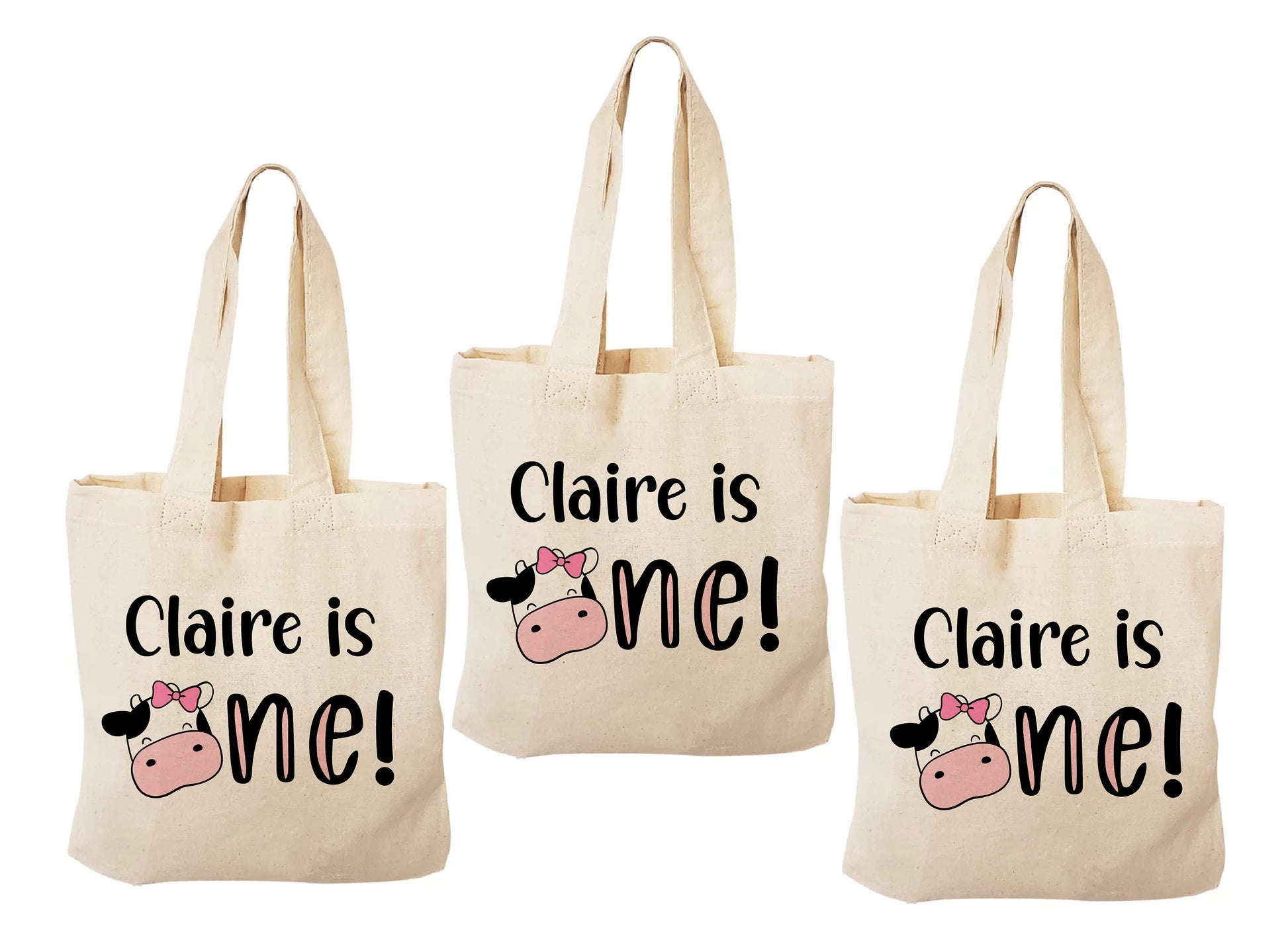 Cow Party Favor Bags - 1st Birthday - Set of Three Bags
