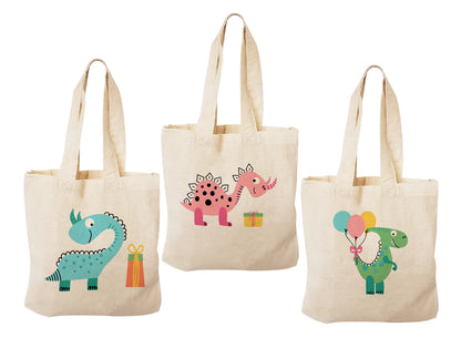 Dinosaur Party Favor Bags, Set of 3 Cotton Treat Bags