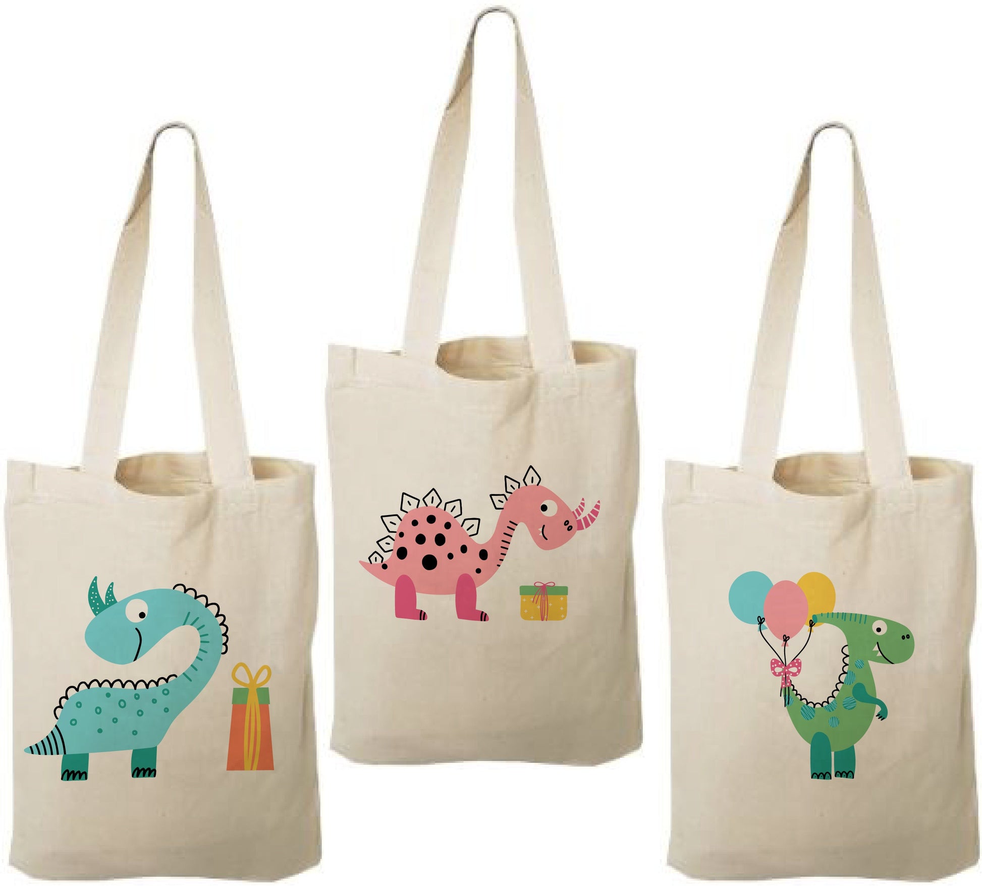 Dinosaur Party Favor Bags, Set of 3 Cotton Treat Bags