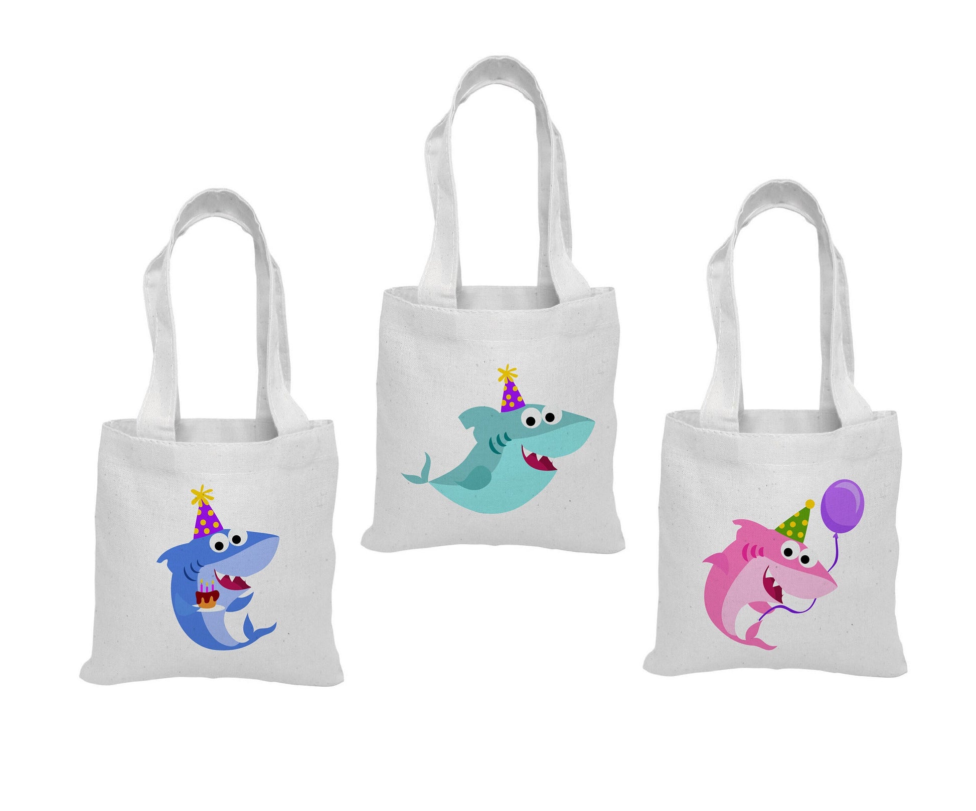 Shark Party Favor Bags - Set of 3, Colorful Shark Theme