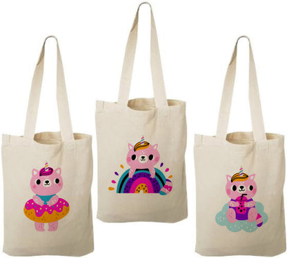Cat Unicorn Party Favor Bags, Set of 3 Cotton Treat Bags