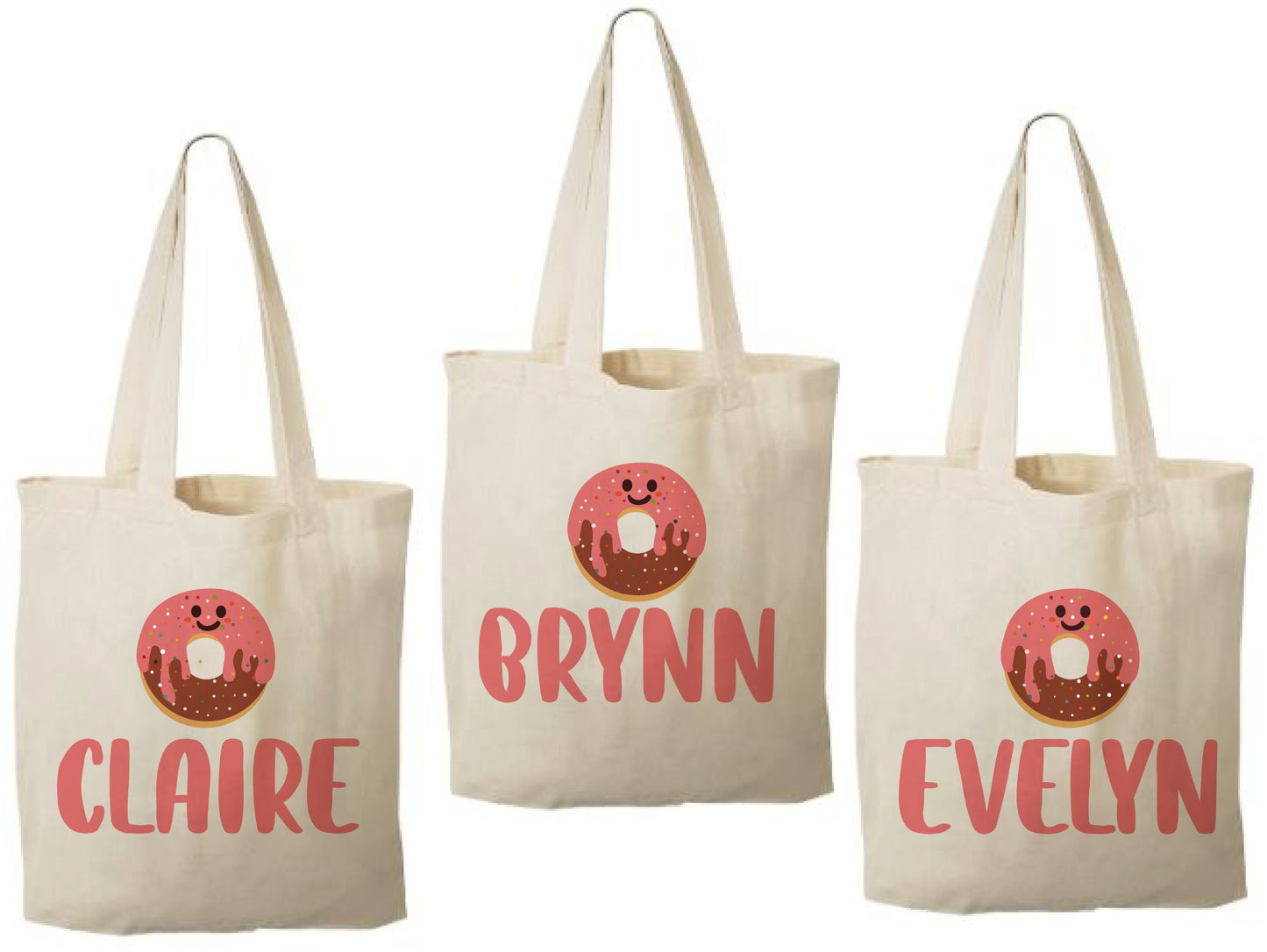 Custom Donut Party Favor Bags - Perfect for Donut Themed Parties and Events! Set of Three Personalized Donut Treat Bags with Guest Names