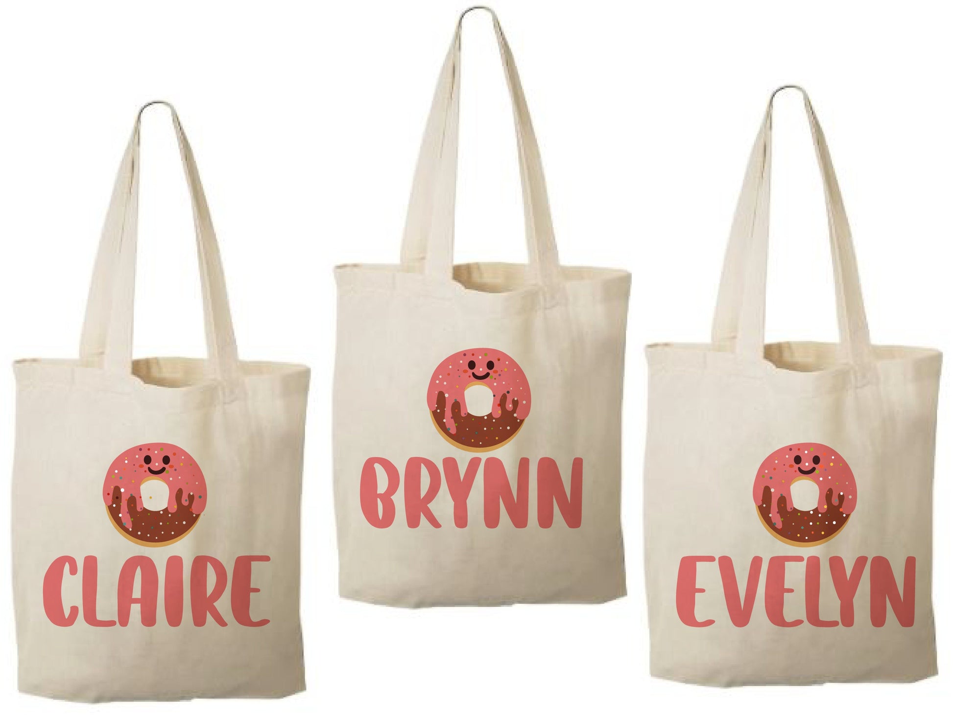 Custom Donut Party Favor Bags - Perfect for Donut Themed Parties and Events! Set of Three Personalized Donut Treat Bags with Guest Names
