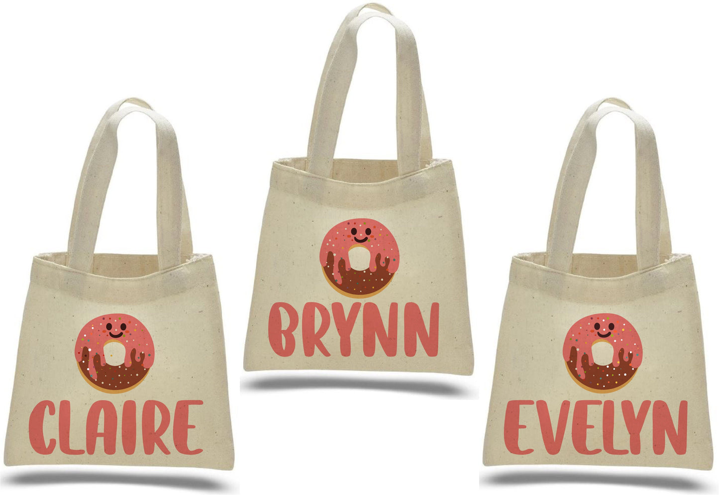 Custom Donut Party Favor Bags - Perfect for Donut Themed Parties and Events! Set of Three Personalized Donut Treat Bags with Guest Names