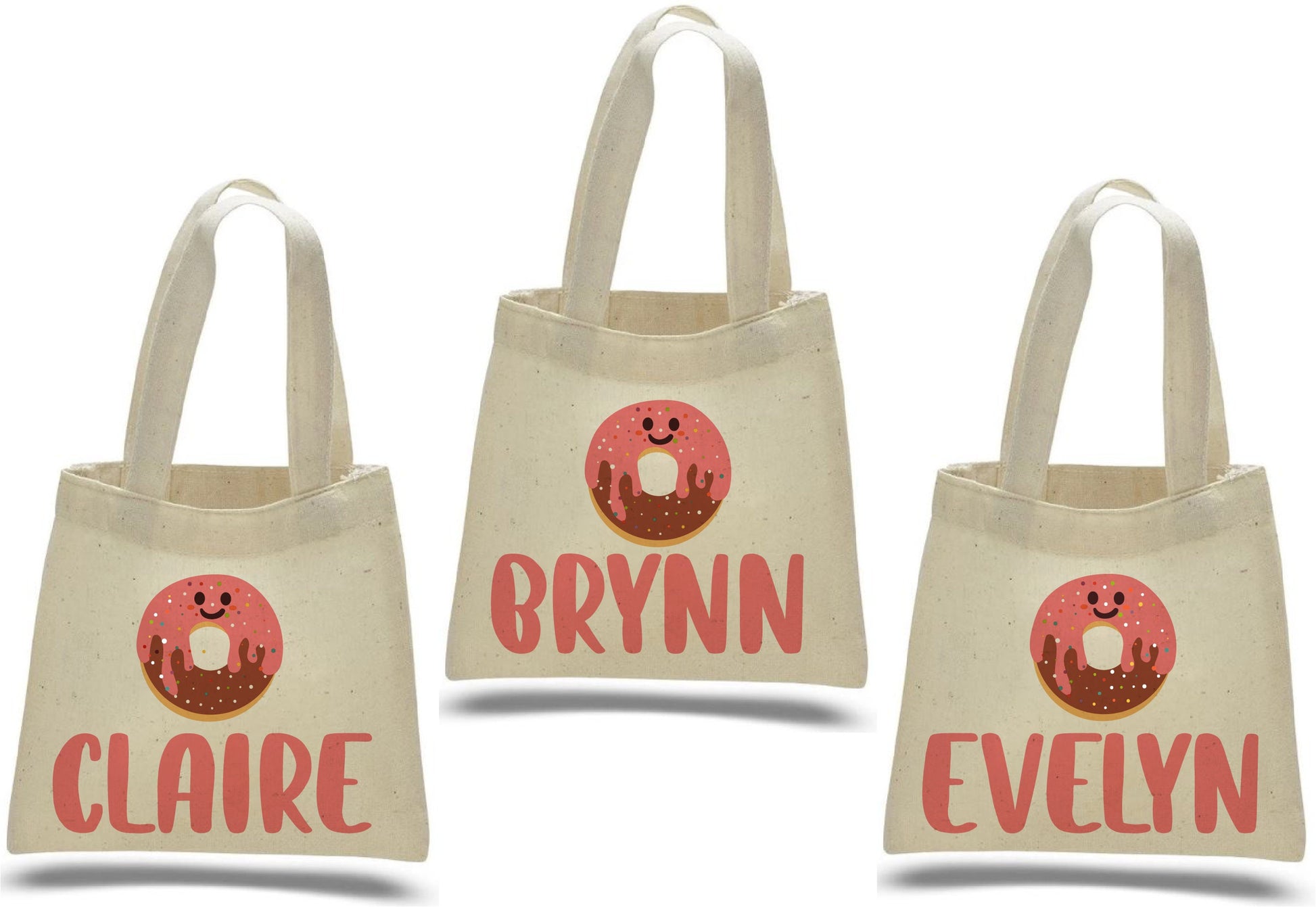 Custom Donut Party Favor Bags - Perfect for Donut Themed Parties and Events! Set of Three Personalized Donut Treat Bags with Guest Names