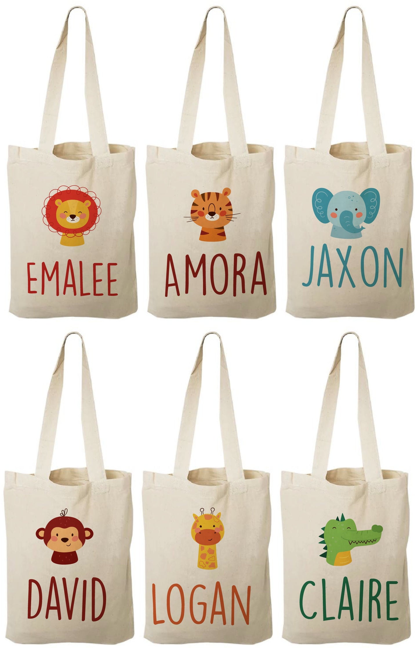 Personalized Zoo Animal Party Favor Bags - Safari Birthday Goodie Bags - Set of 6