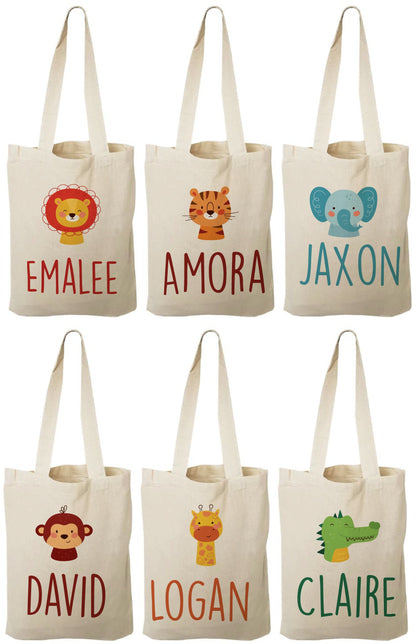 Personalized Zoo Animal Party Favor Bags - Safari Birthday Goodie Bags - Set of 6