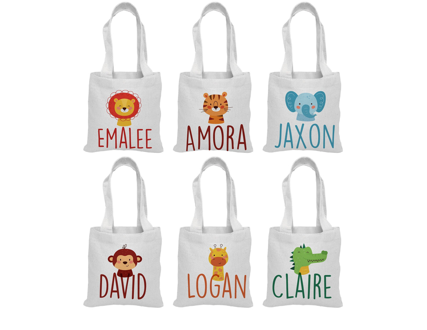 Personalized Zoo Animal Party Favor Bags - Safari Birthday Goodie Bags - Set of 6