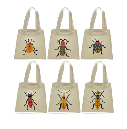Insect Party Favor Bags - Set of 6 Cotton Canvas Goodie Bags