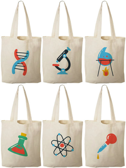 Science Party Favor Bags, Cotton Treat Bags, Set of 6