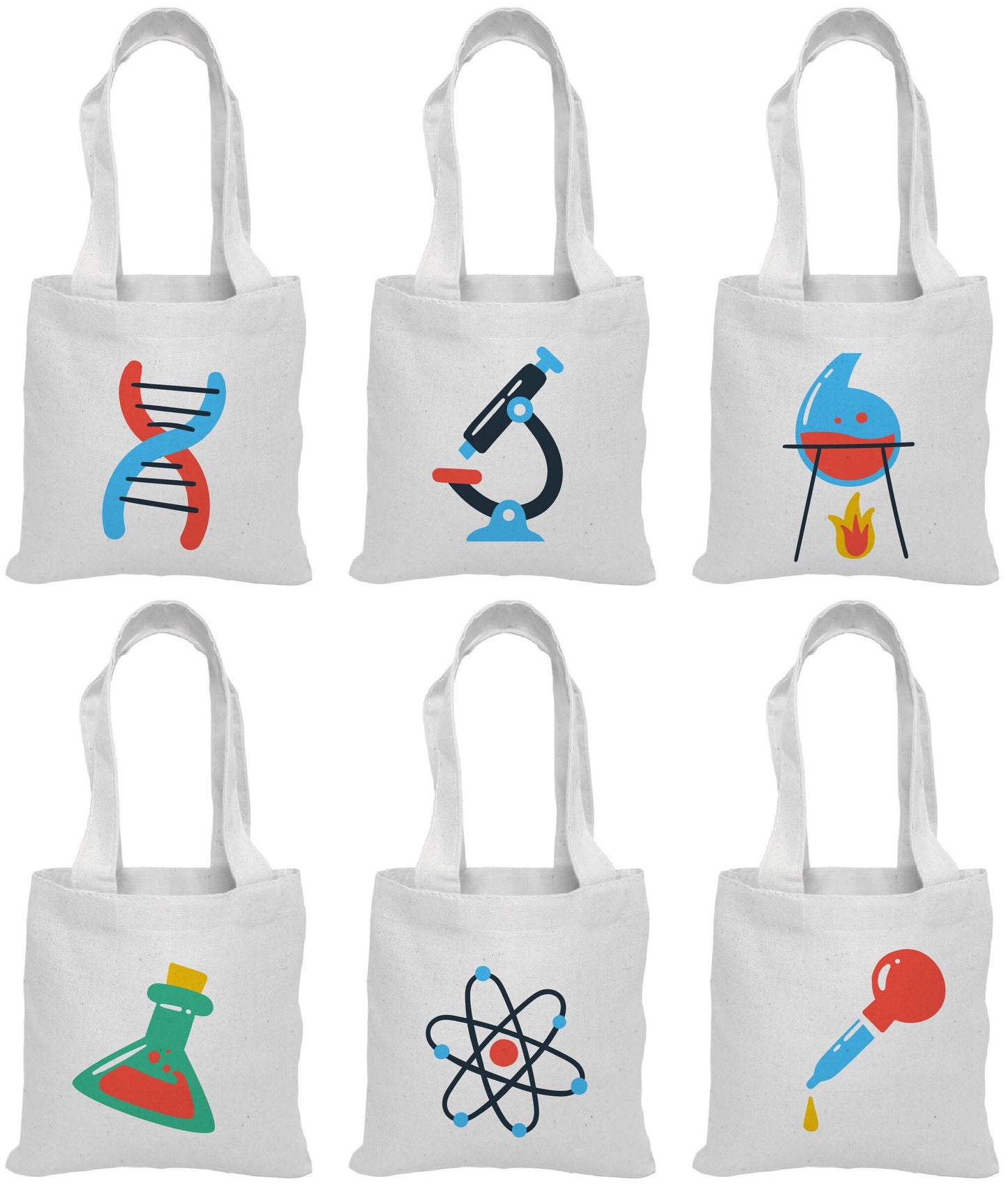 Science Party Favor Bags, Cotton Treat Bags, Set of 6