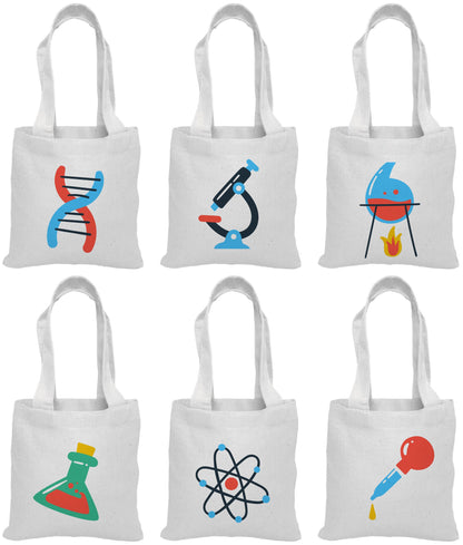 Science Party Favor Bags, Cotton Treat Bags, Set of 6