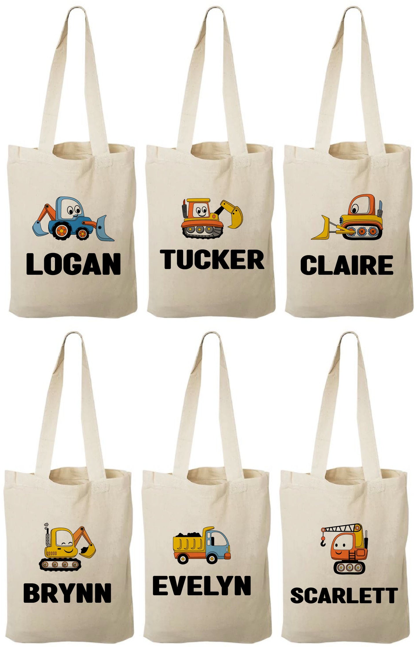 Personalized Construction Truck Party Favor Bags - Set of 6