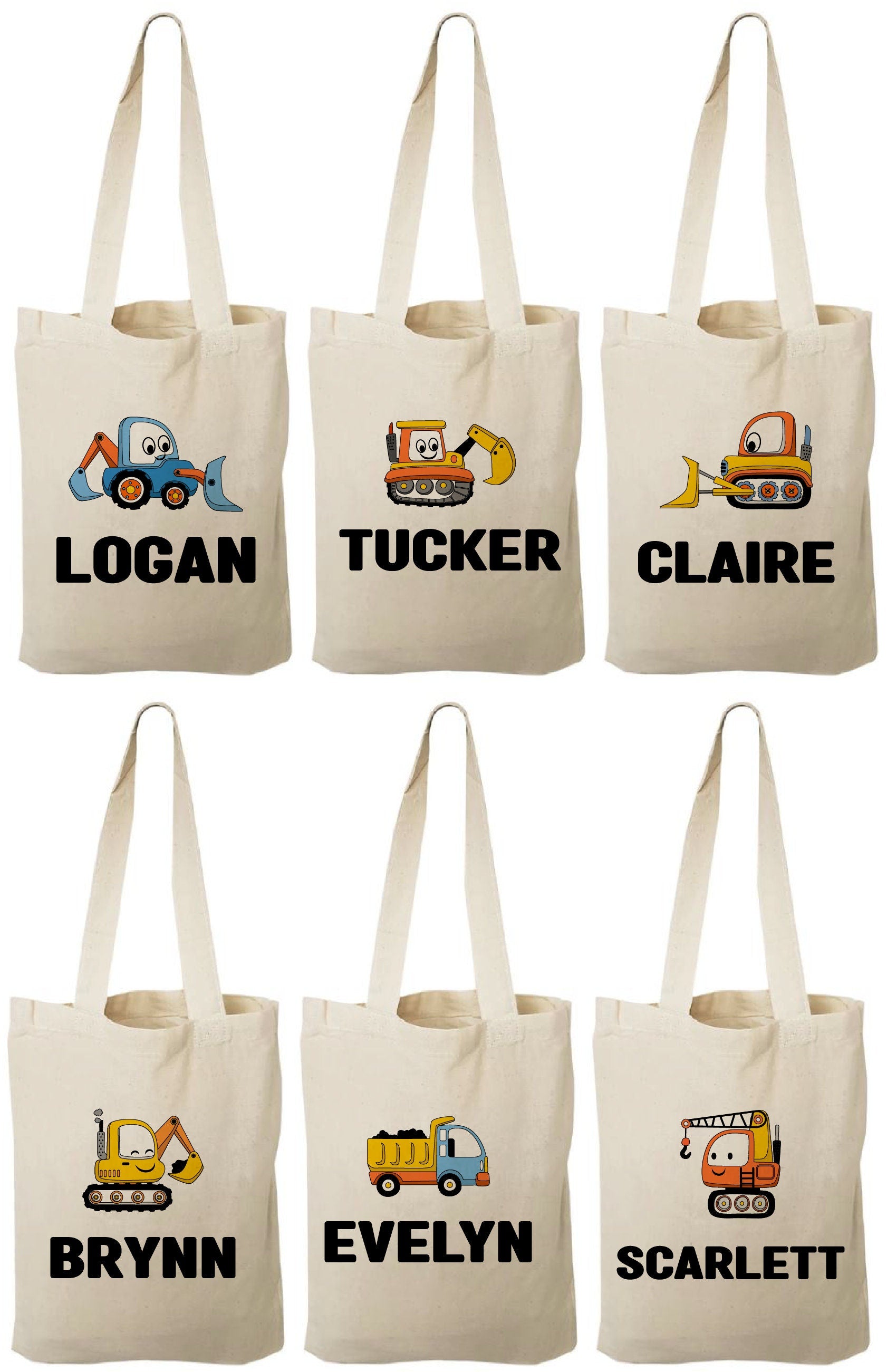 Personalized Construction Truck Party Favor Bags - Set of 6