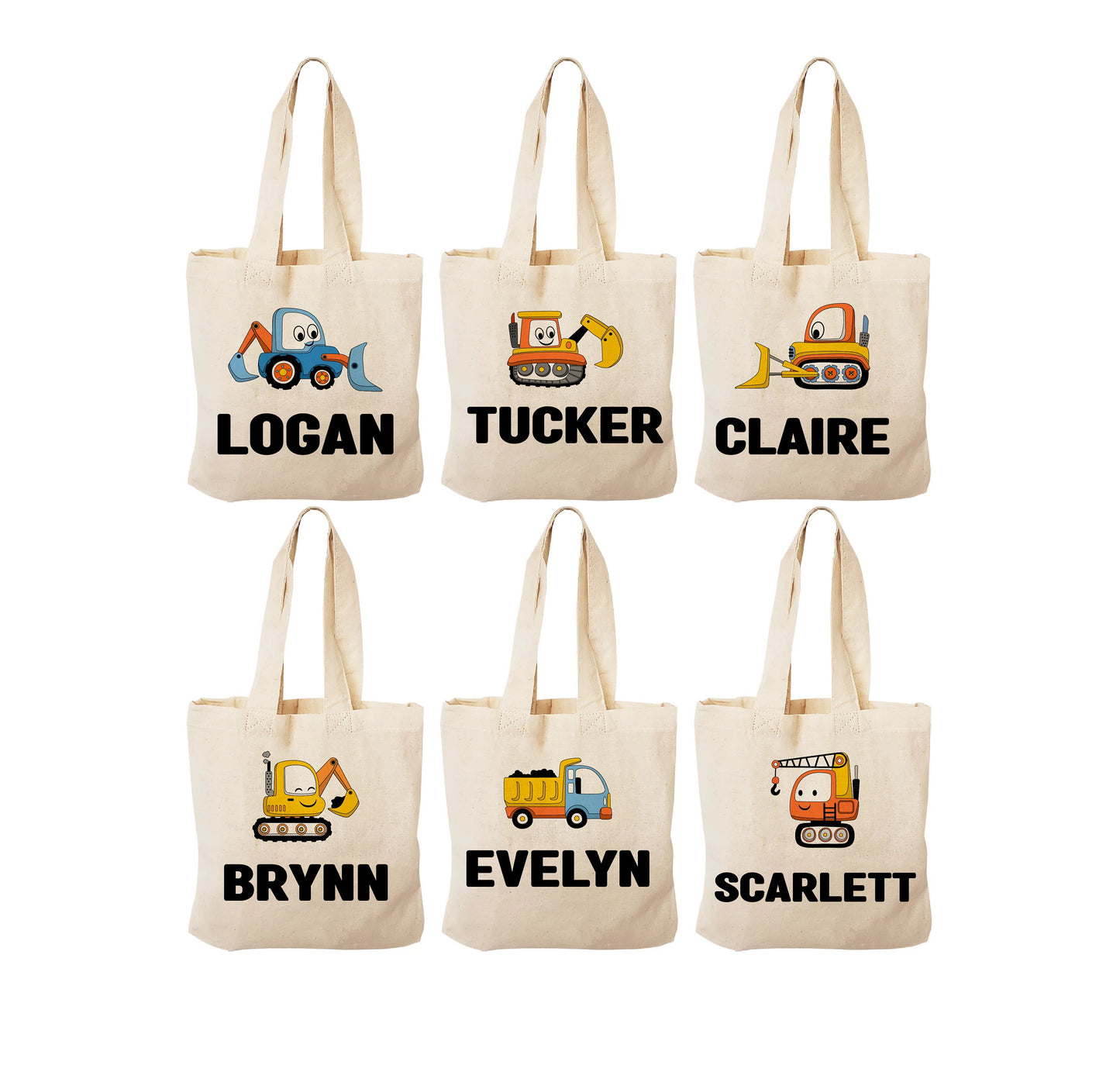 Personalized Construction Truck Party Favor Bags - Set of 6