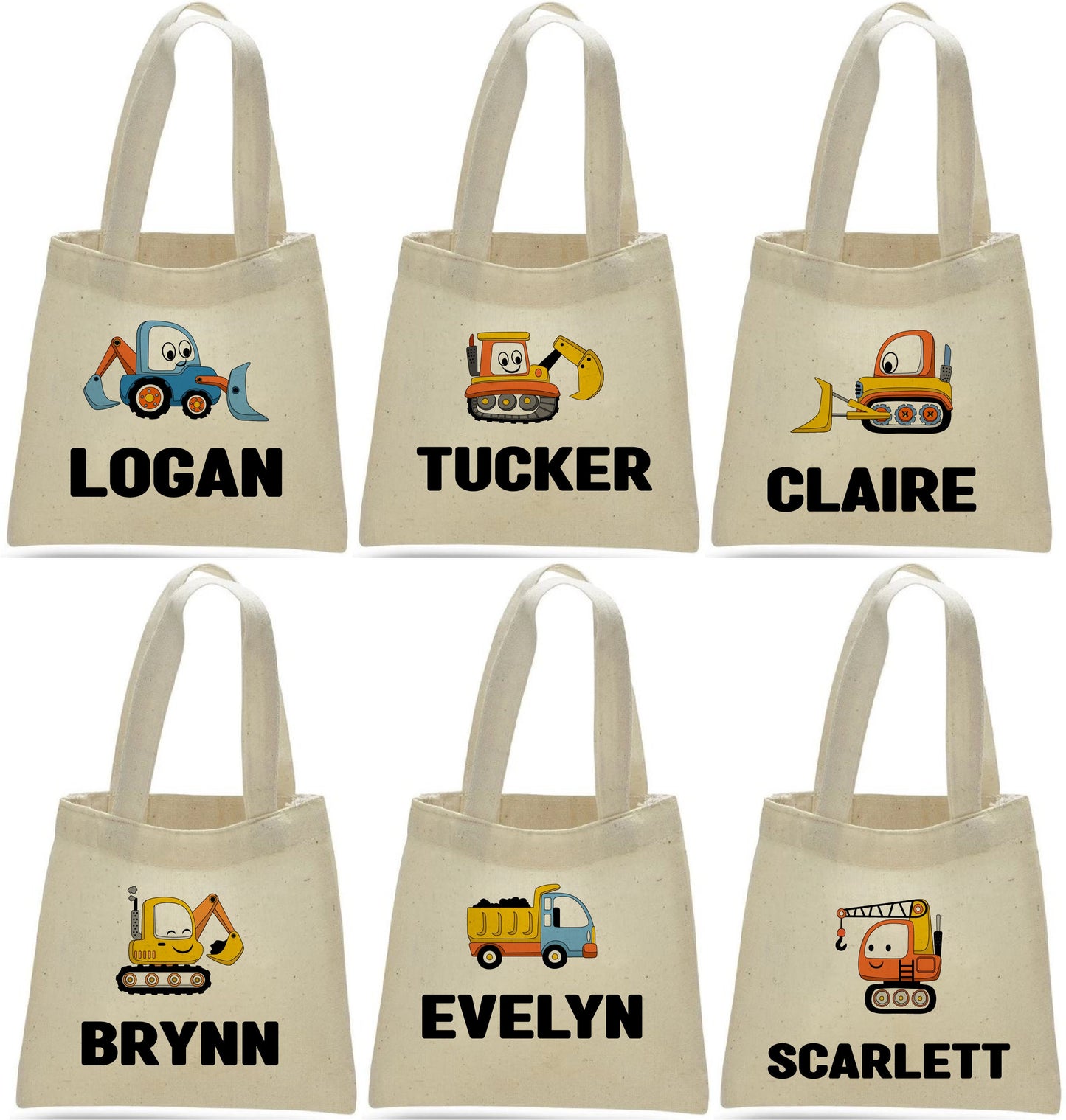 Personalized Construction Truck Party Favor Bags - Set of 6