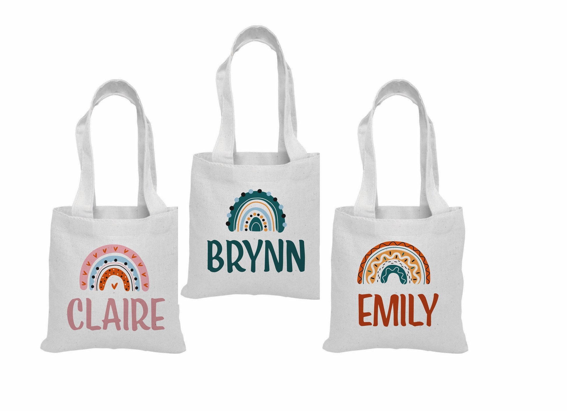 Custom Boho Rainbow Party Favor Bags - Perfect for Rainbow or Boho Themed Parties! - Set of Three Bags Personalized with Names