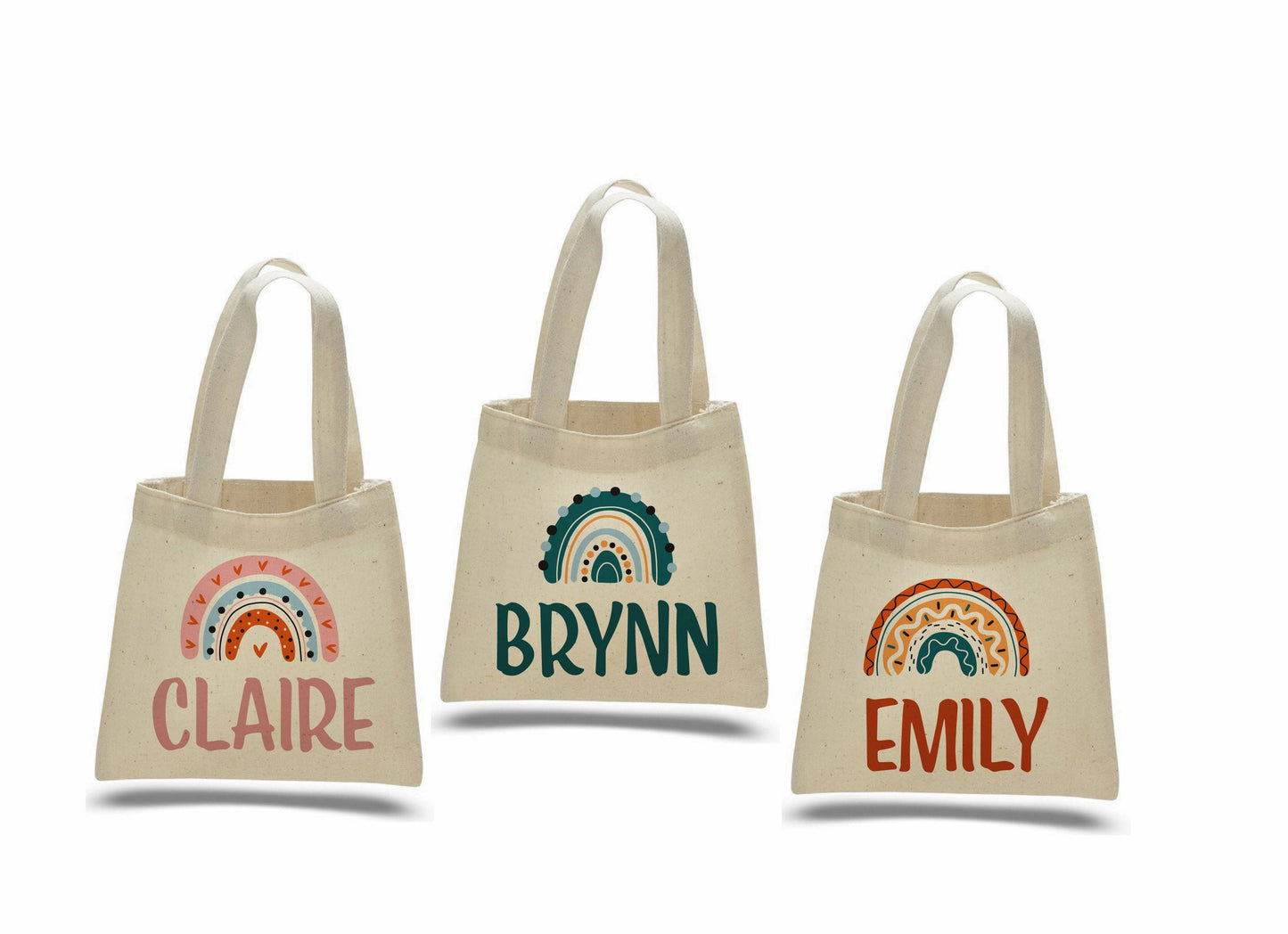 Custom Boho Rainbow Party Favor Bags - Perfect for Rainbow or Boho Themed Parties! - Set of Three Bags Personalized with Names