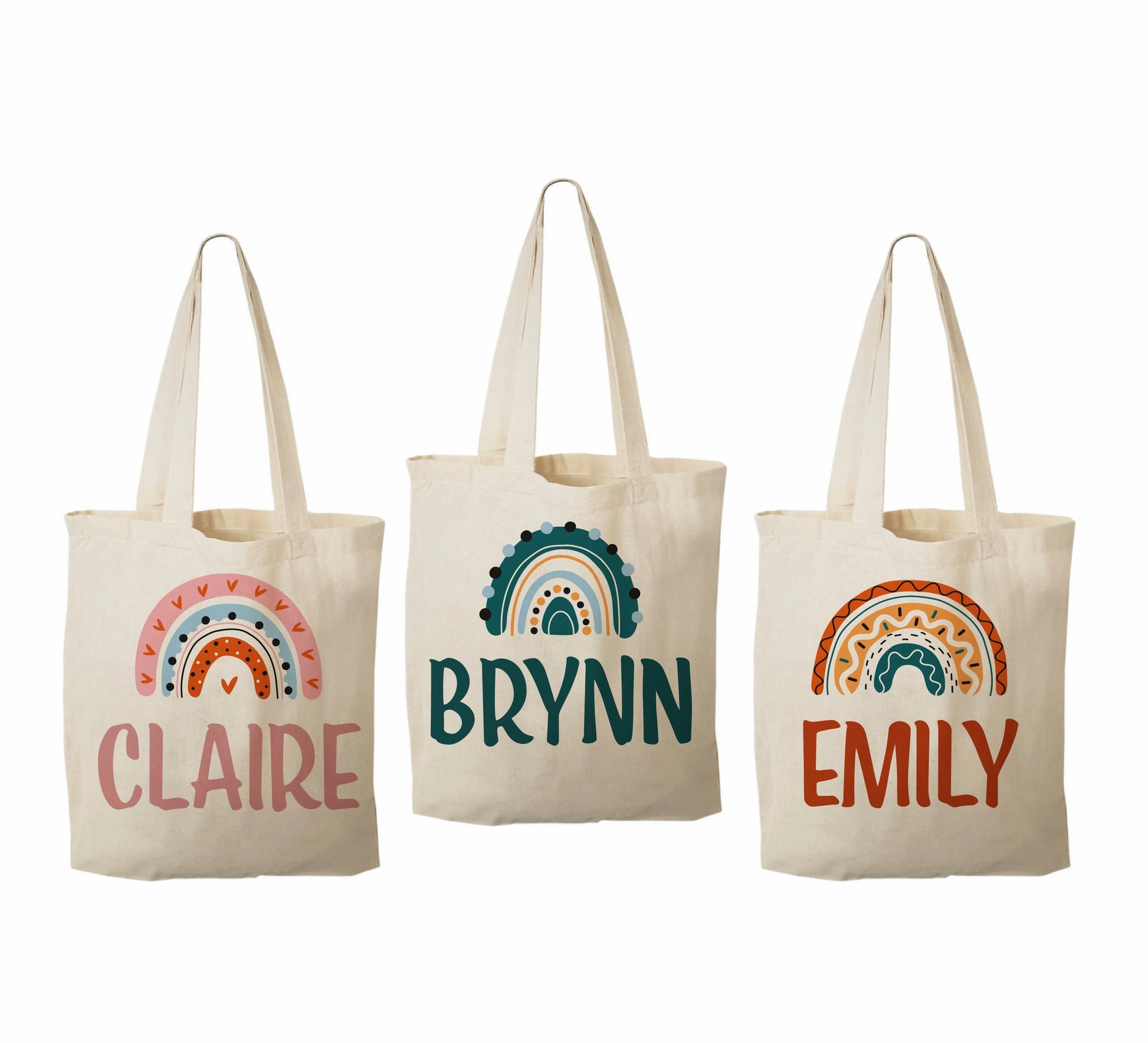 Custom Boho Rainbow Party Favor Bags - Perfect for Rainbow or Boho Themed Parties! - Set of Three Bags Personalized with Names