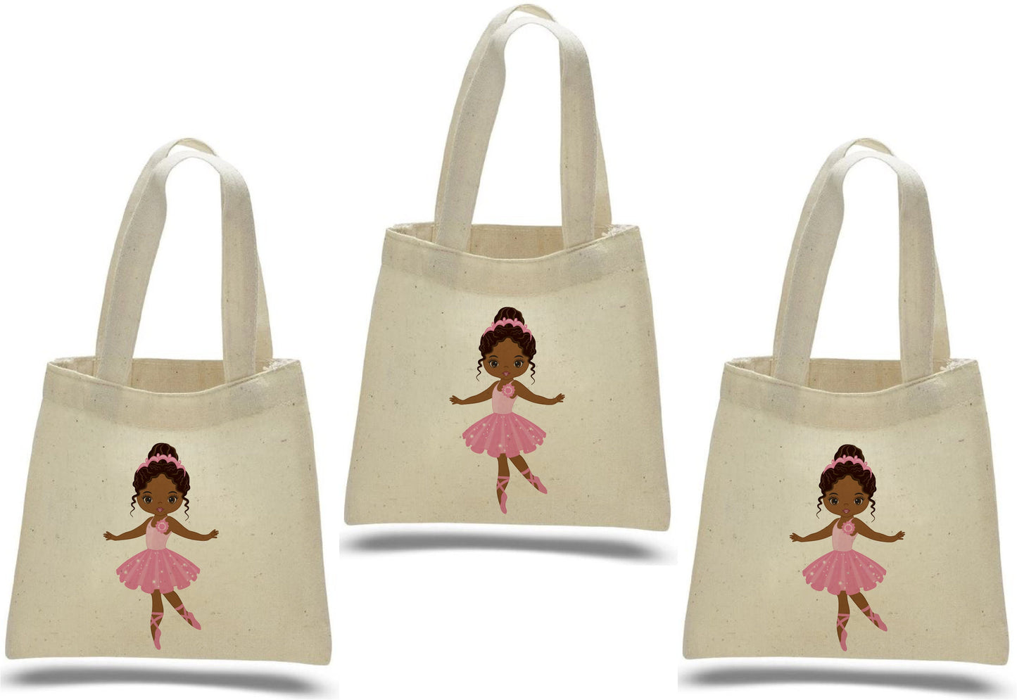 Ballerina Party Favor Bags – Pink Ballet Gift Bags for Girls Birthday, Dance Party Favors, Reusable Canvas Tote, Set of Three Bags