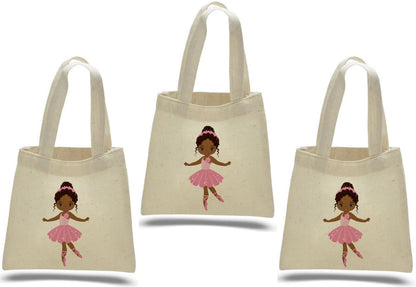 Ballerina Party Favor Bags – Pink Ballet Gift Bags for Girls Birthday, Dance Party Favors, Reusable Canvas Tote, Set of Three Bags